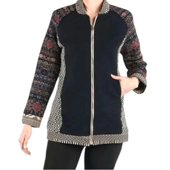 Coco + Carmen Ceretti full zip wool jacket Black Tapestry print NWT Size S/M - Picture 1 of 15